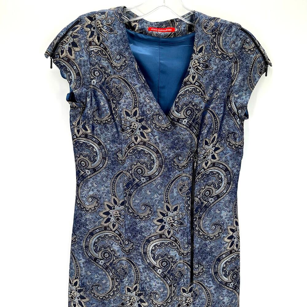 Alain Manoukian women’s Brochard blue metallic side zip dress